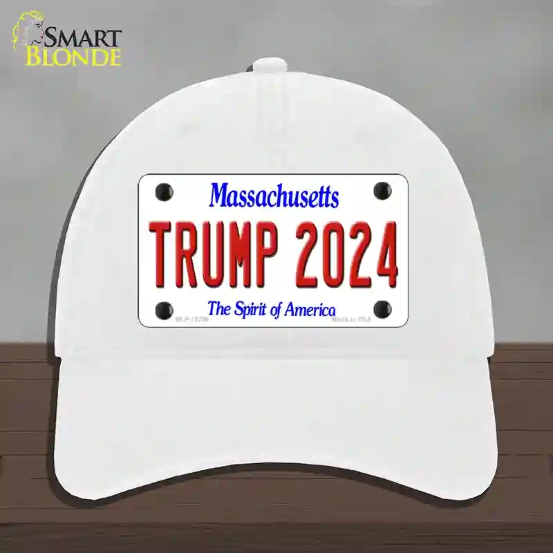 HAT14-MLP-12236 Trump 2024 Massachusetts Novelty License Plate Hat, Unconstructed Cotton - White