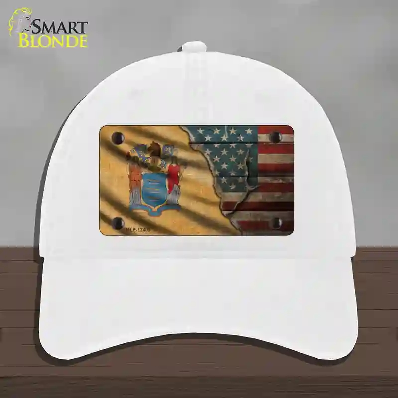 HAT14-MLP-12409   Jersey & American Flag Novelty License Plate Hat, Unconstructed Cotton - White