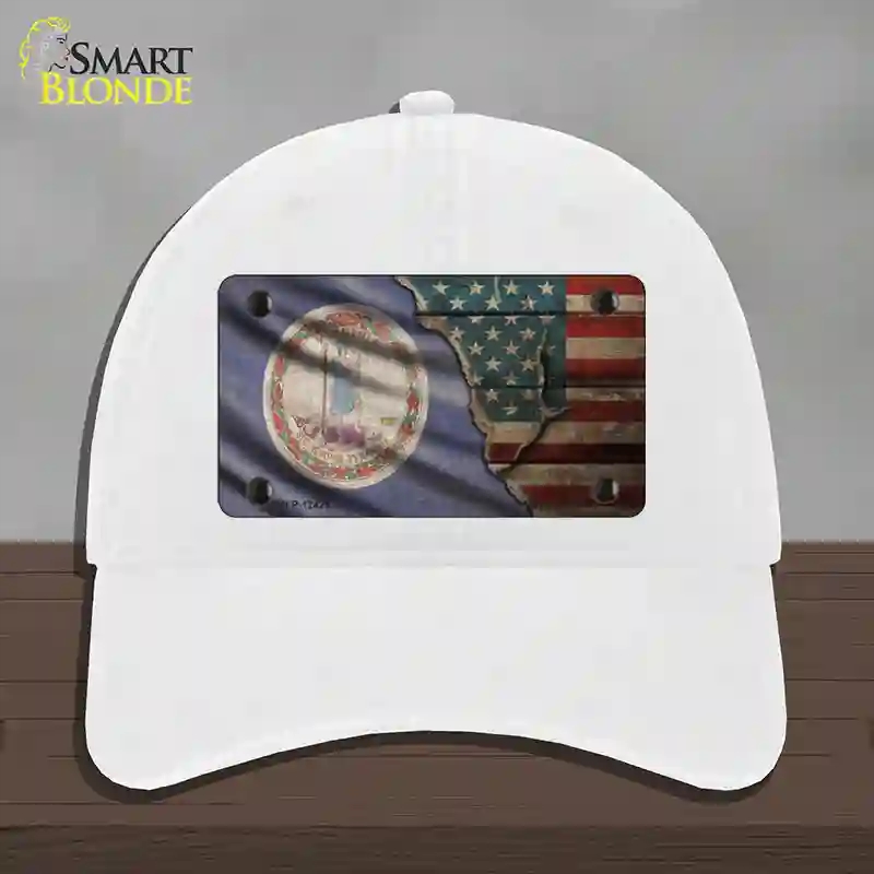 HAT14-MLP-12425 Virginia & American Flag Novelty License Plate Hat, Unconstructed Cotton - White
