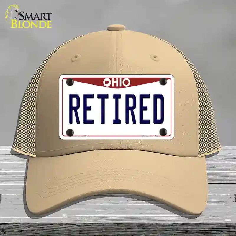 HAT15-MLP-10080 Retired Ohio Novelty License Plate Hat, Mesh - Khaki