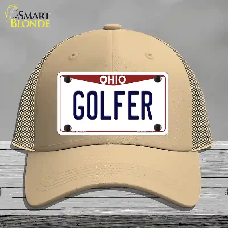 HAT15-MLP-10094 Golfer Ohio Novelty License Plate Hat, Mesh - Khaki