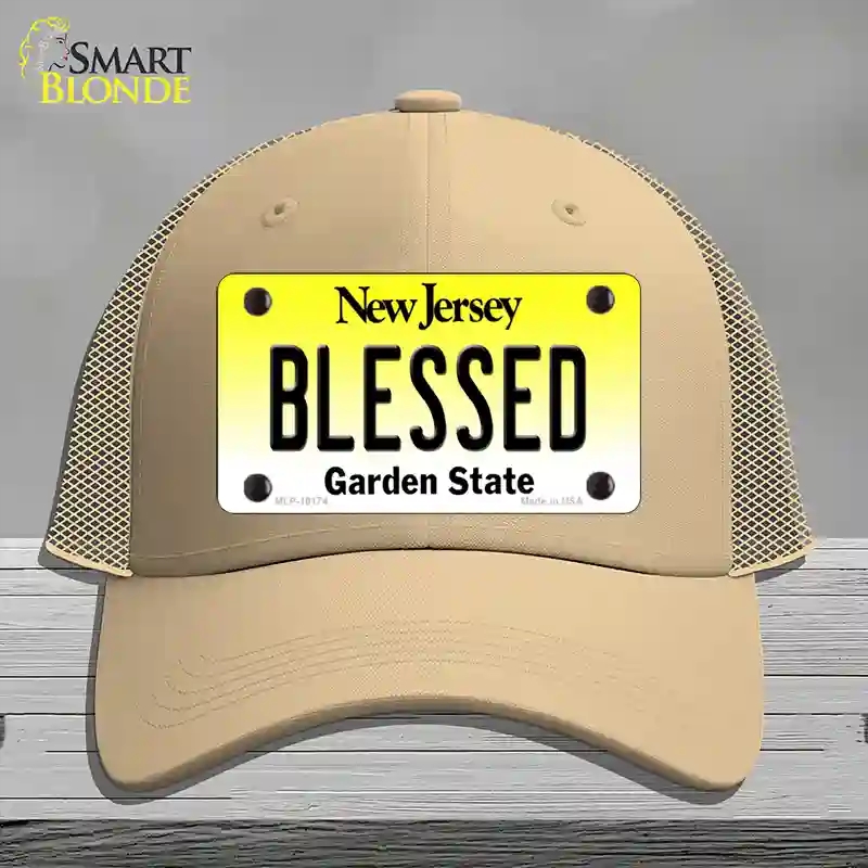 HAT15-MLP-10174 Blessed   Jersey Novelty License Plate Hat, Mesh - Khaki