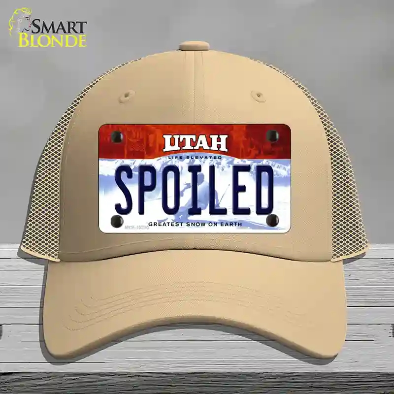 HAT15-MLP-10210 Spoiled Utah Novelty License Plate Hat, Mesh - Khaki