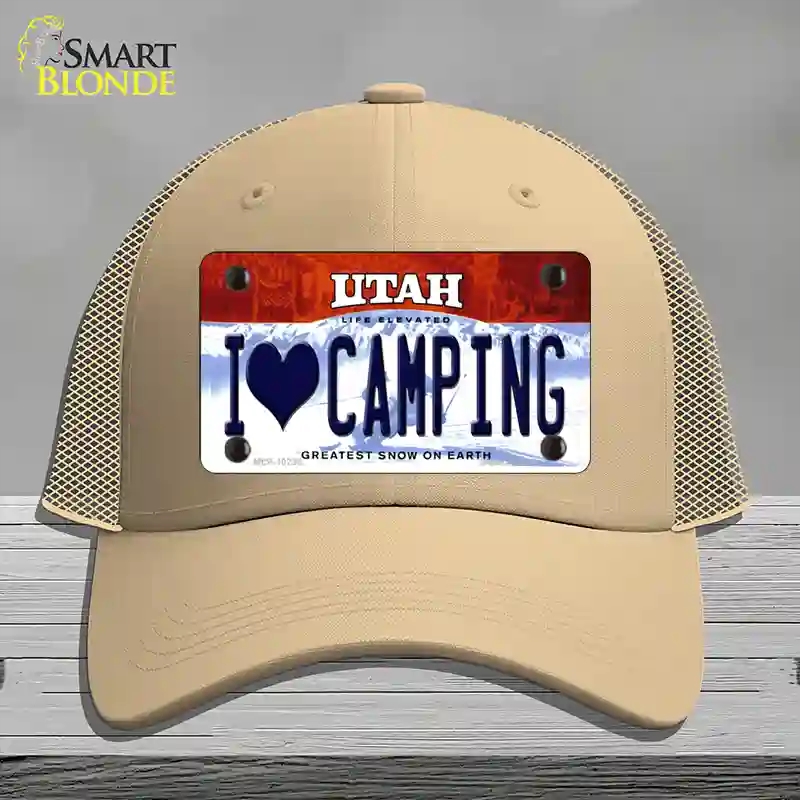 HAT15-MLP-10238 I Love Camping Utah Novelty License Plate Hat, Mesh - Khaki