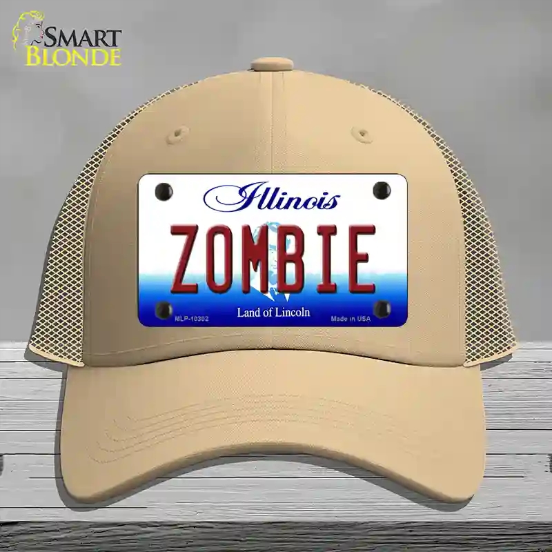 HAT15-MLP-10302 Zombie Illinois Novelty License Plate Hat, Mesh - Khaki
