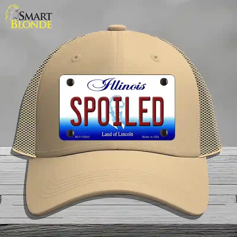 HAT15-MLP-10303 Spoiled Illinois Novelty License Plate Hat, Mesh - Khaki