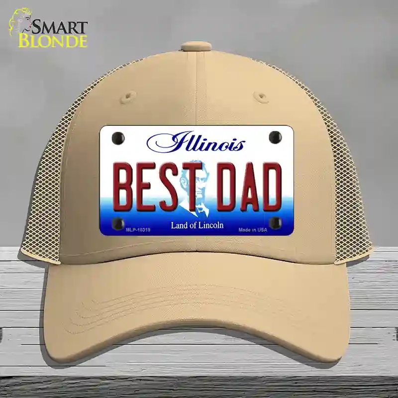 HAT15-MLP-10319 Best Dad Illinois Novelty License Plate Hat, Mesh - Khaki