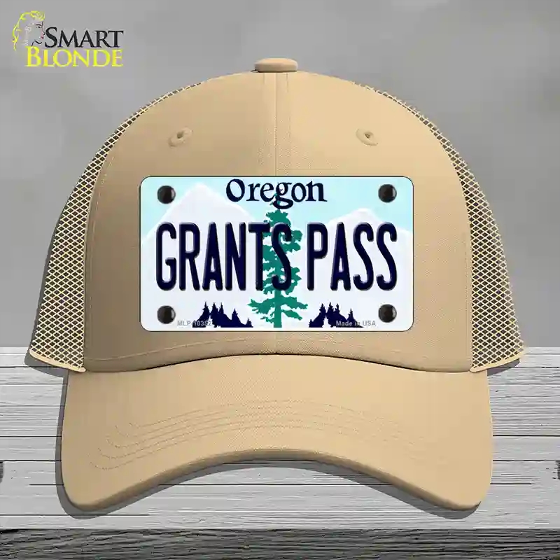 HAT15-MLP-10352 Grants Pass Oregon Novelty License Plate Hat, Mesh - Khaki