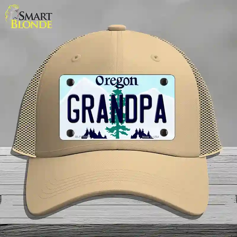 HAT15-MLP-10361 Grandpa Oregon Novelty License Plate Hat, Mesh - Khaki
