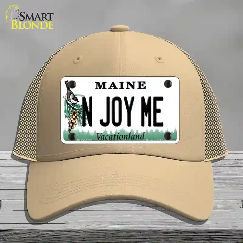 HAT15-MLP-10385 N Joy ME Maine Novelty License Plate Hat, Mesh - Khaki