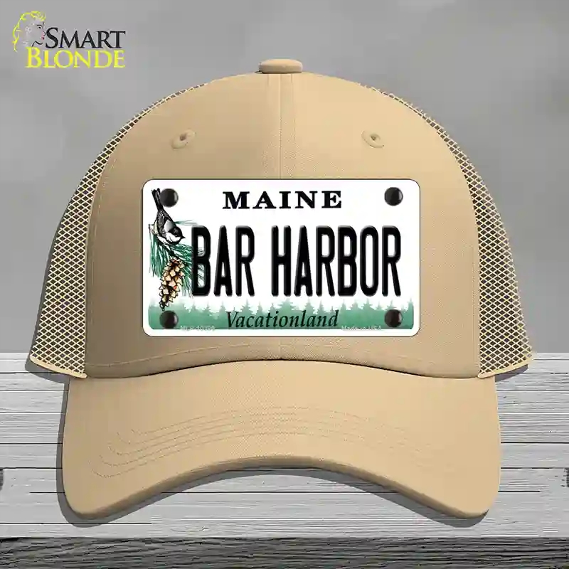 HAT15-MLP-10390 Bar Harbor Maine Novelty License Plate Hat, Mesh - Khaki