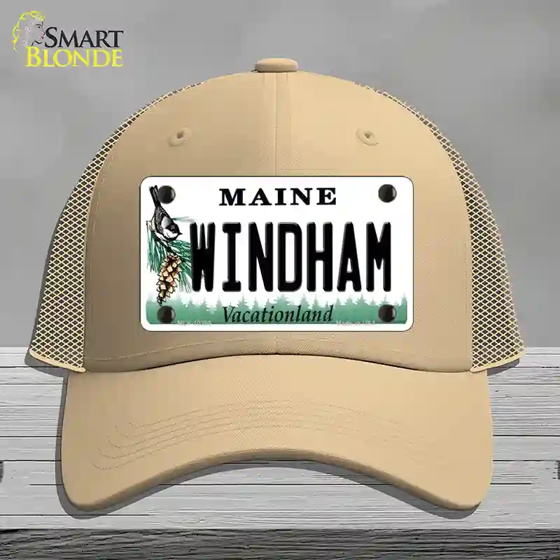 HAT15-MLP-10396 Windham Maine Novelty License Plate Hat, Mesh - Khaki