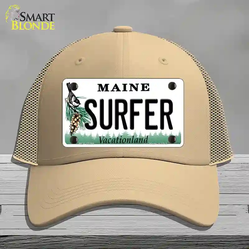 HAT15-MLP-10399 Surfer Maine Novelty License Plate Hat, Mesh - Khaki