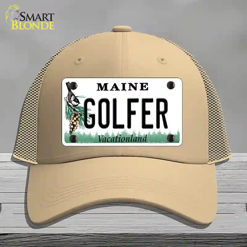 HAT15-MLP-10418 Golfer Maine Novelty License Plate Hat, Mesh - Khaki