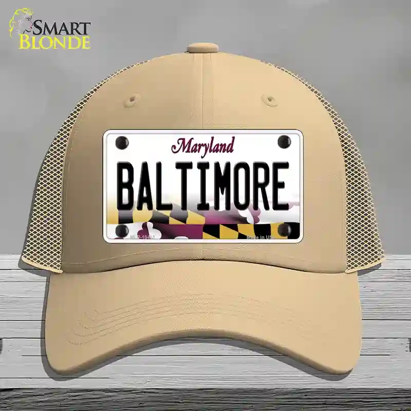 HAT15-MLP-10465 Baltimore Maryland Novelty License Plate Hat, Mesh - Khaki