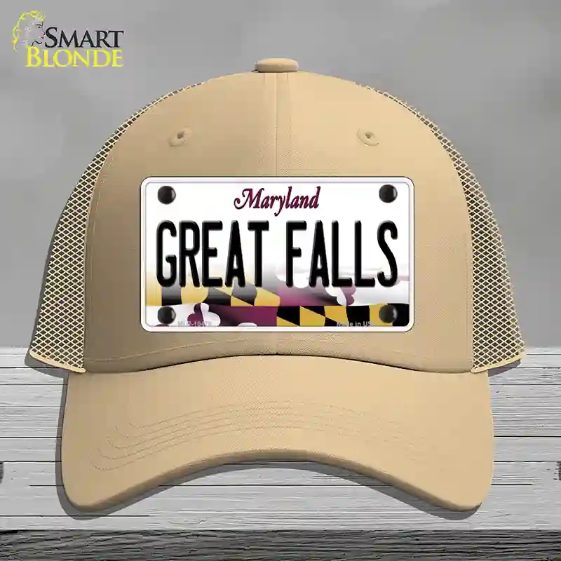 HAT15-MLP-10476 Great Falls Maryland Novelty License Plate Hat, Mesh - Khaki