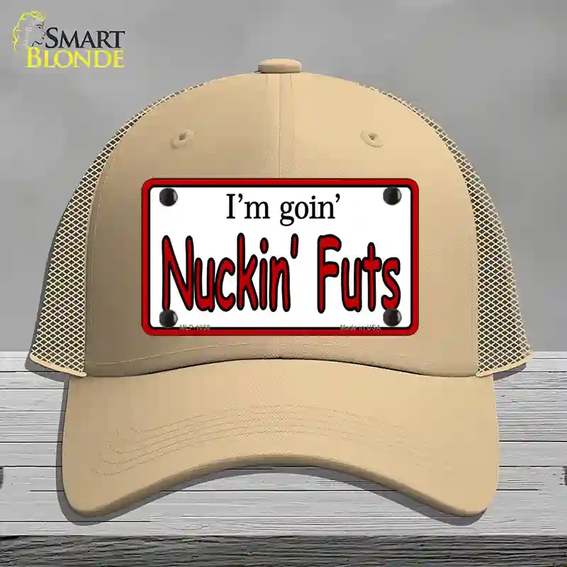 HAT15-MLP-1050 Im Going Nucking Futs Novelty License Plate Hat, Mesh - Khaki