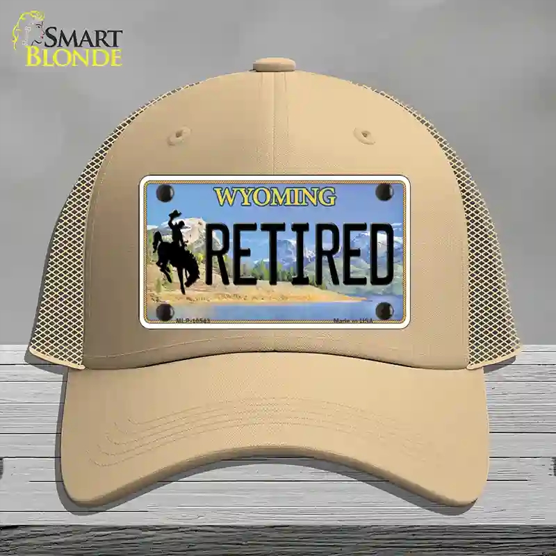 HAT15-MLP-10543 Retired Wyoming Novelty License Plate Hat, Mesh - Khaki
