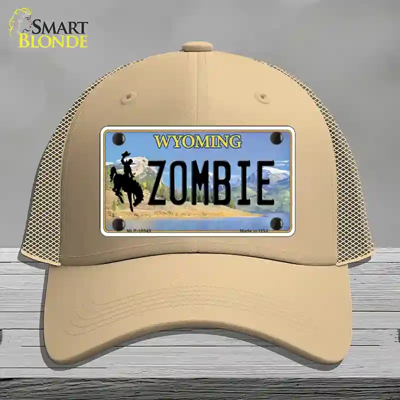 HAT15-MLP-10545 Zombie Wyoming Novelty License Plate Hat, Mesh - Khaki