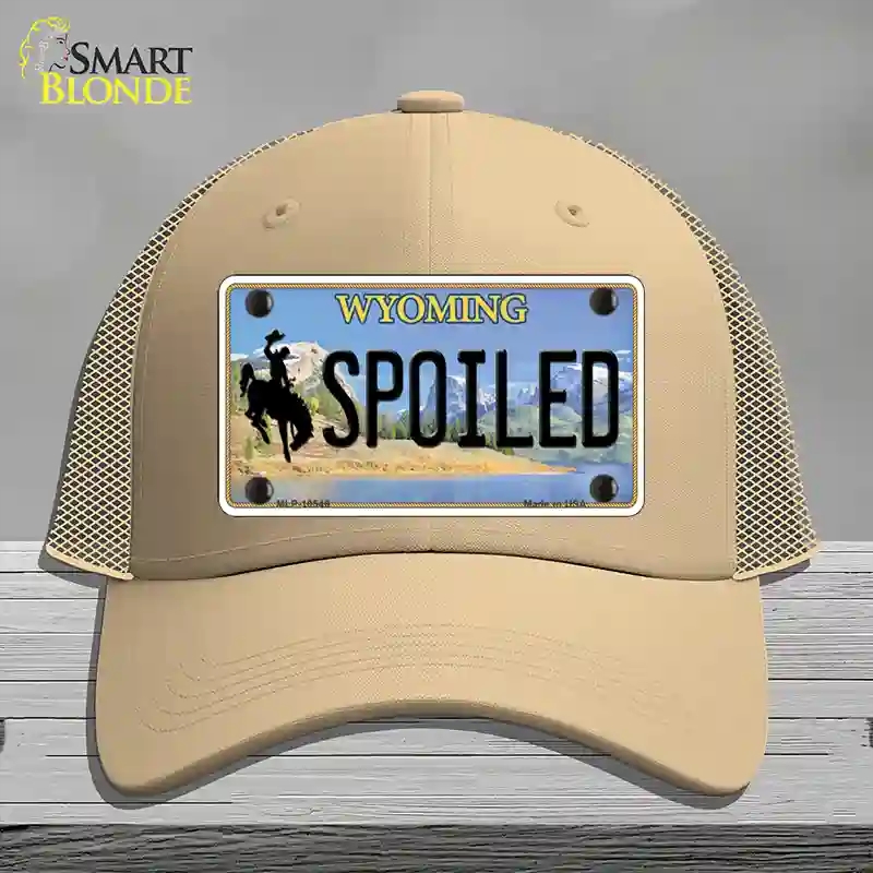 HAT15-MLP-10546 Spoiled Wyoming Novelty License Plate Hat, Mesh - Khaki