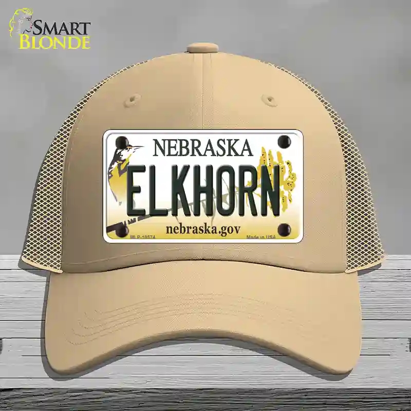 HAT15-MLP-10574 Elkhorn Nebraska Novelty License Plate Hat, Mesh - Khaki