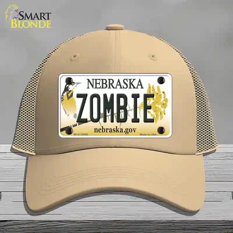 HAT15-MLP-10590 Zombie Nebraska Novelty License Plate Hat, Mesh - Khaki
