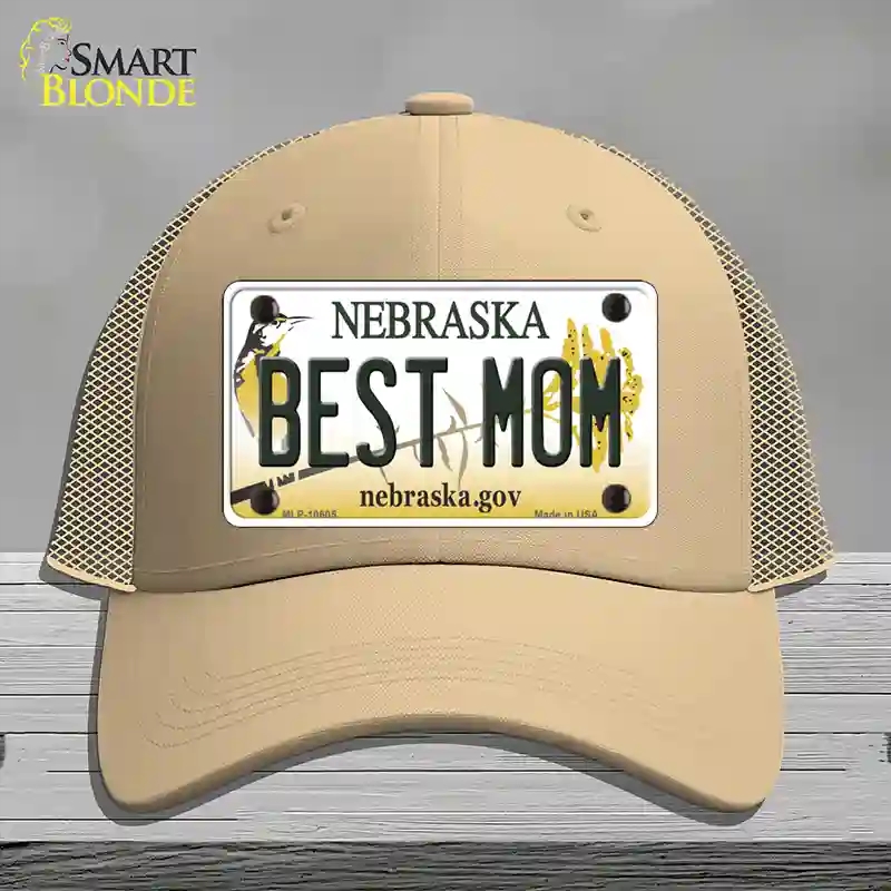 HAT15-MLP-10605 Best Mom Nebraska Novelty License Plate Hat, Mesh - Khaki