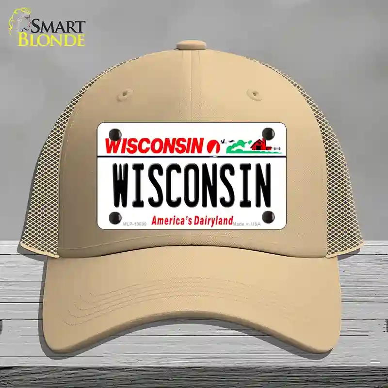 HAT15-MLP-10608 Wisconsin Dairyland Novelty License Plate Hat, Mesh - Khaki