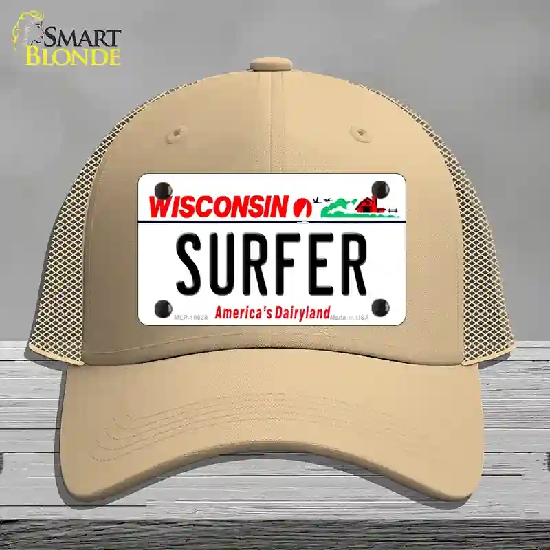 HAT15-MLP-10628 Surfer Wisconsin Novelty License Plate Hat, Mesh - Khaki