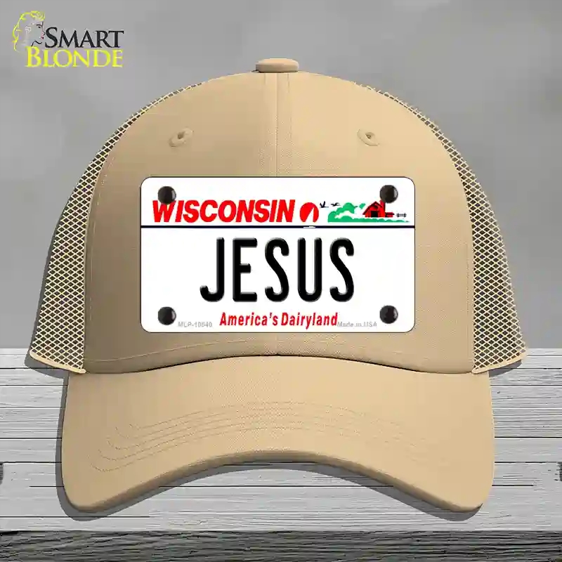 HAT15-MLP-10640 Jesus Wisconsin Novelty License Plate Hat, Mesh - Khaki