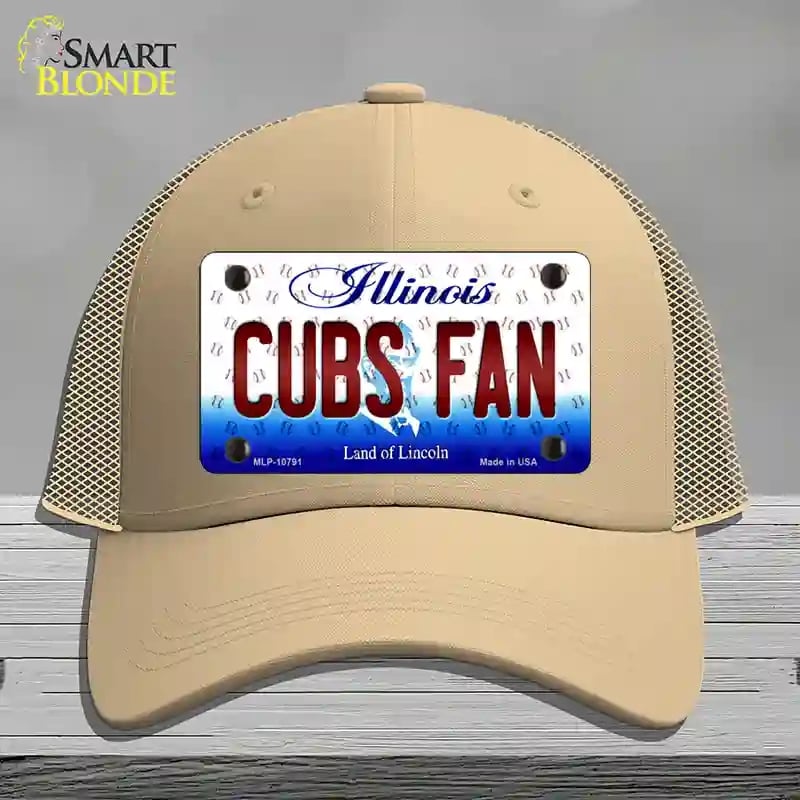 HAT15-MLP-10791 Cubs Fan Illinois Novelty License Plate Hat, Mesh - Khaki