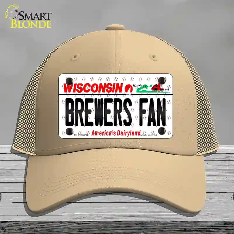 HAT15-MLP-10794 Brewers Fan Wisconsin Novelty License Plate Hat, Mesh - Khaki
