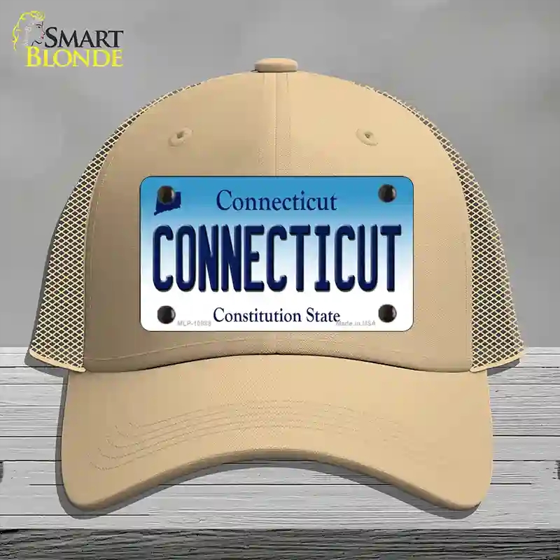 HAT15-MLP-10888 Connecticut State Novelty License Plate Hat, Mesh - Khaki