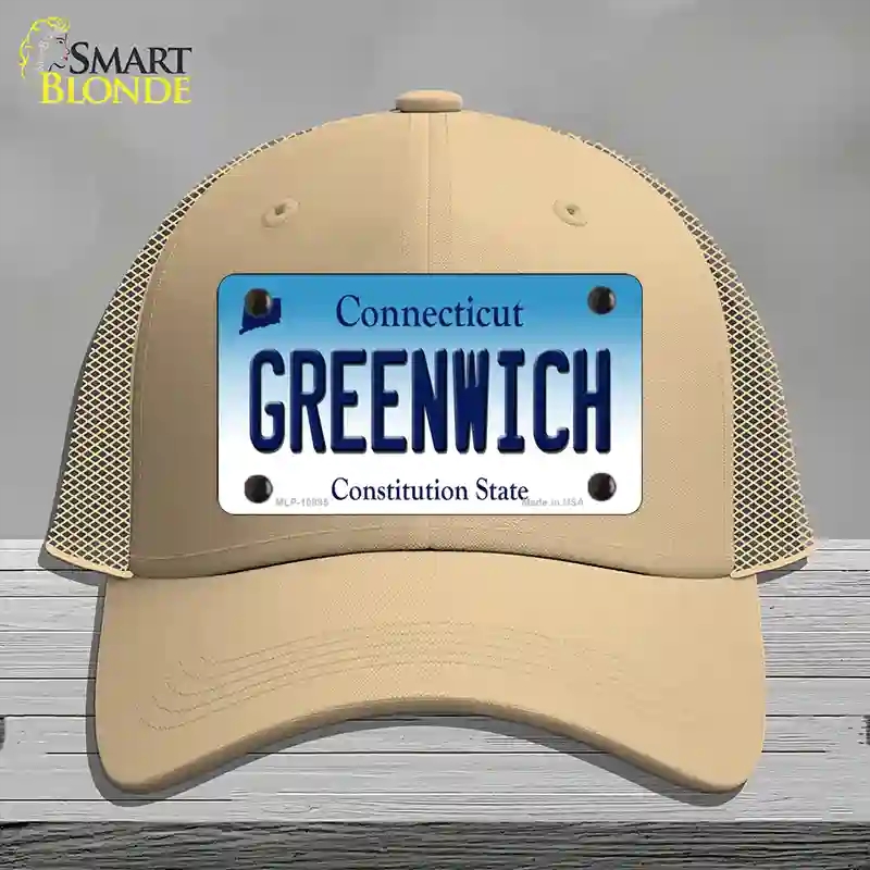HAT15-MLP-10895 Greenwich Connecticut Novelty License Plate Hat, Mesh - Khaki
