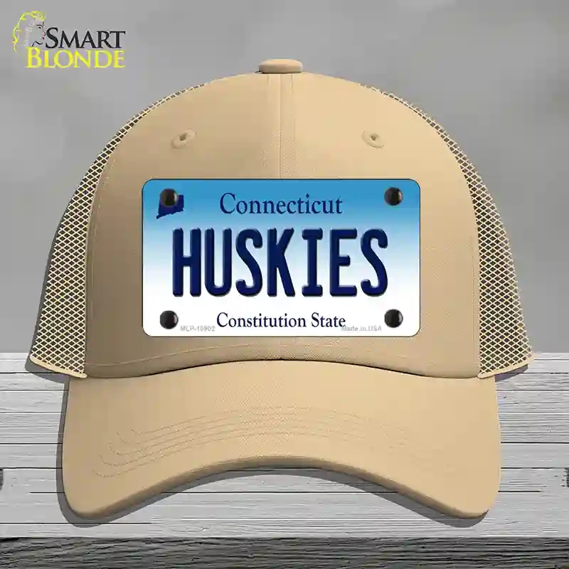 HAT15-MLP-10902 Huskies Connecticut Novelty License Plate Hat, Mesh - Khaki