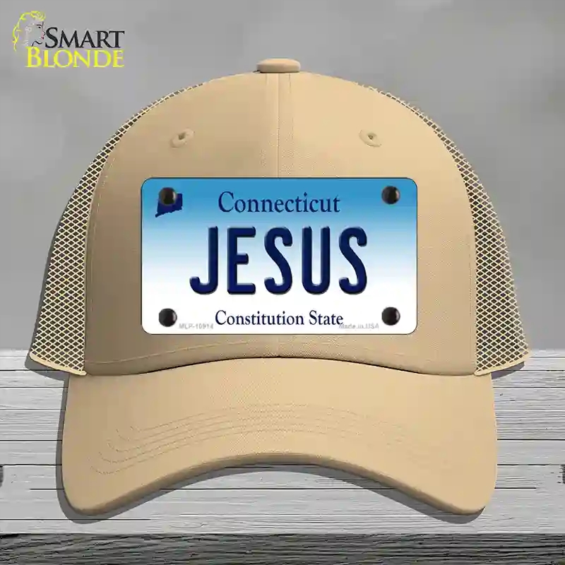 HAT15-MLP-10914 Jesus Connecticut Novelty License Plate Hat, Mesh - Khaki