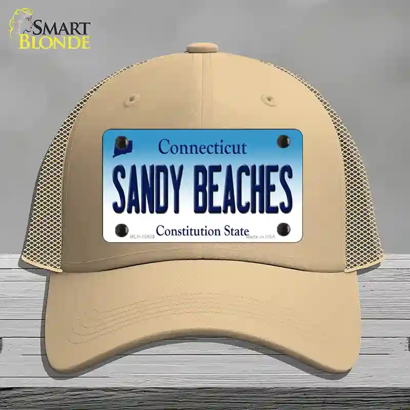 HAT15-MLP-10929 Sandy Beaches Connecticut Novelty License Plate Hat, Mesh - Khaki