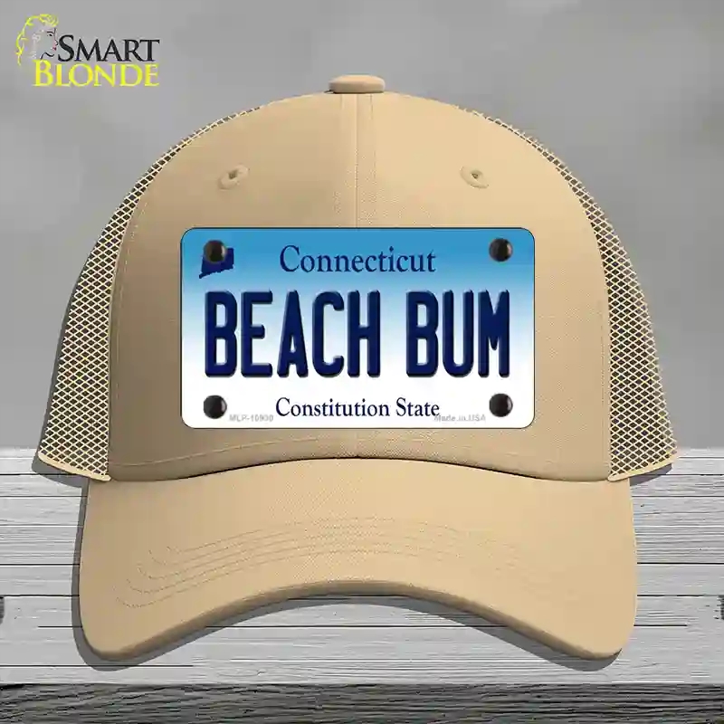 HAT15-MLP-10930 Beach Bum Connecticut Novelty License Plate Hat, Mesh - Khaki