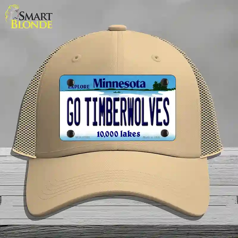 HAT15-MLP-11055 Go Timberwolves Minnesota State Novelty License Plate Hat, Mesh - Khaki