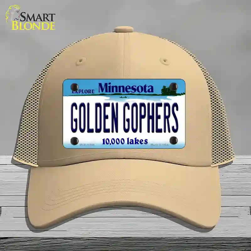 HAT15-MLP-11056 Golden Gophers Minnesota State Novelty License Plate Hat, Mesh - Khaki