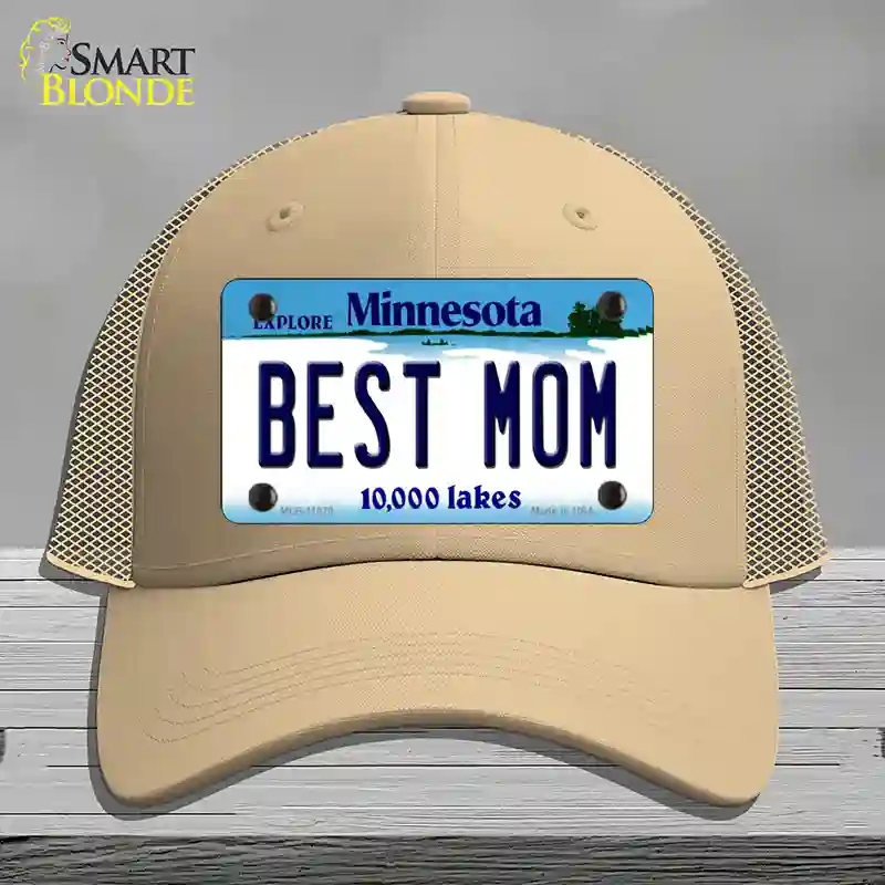 HAT15-MLP-11079 Best Mom Minnesota State Novelty License Plate Hat, Mesh - Khaki