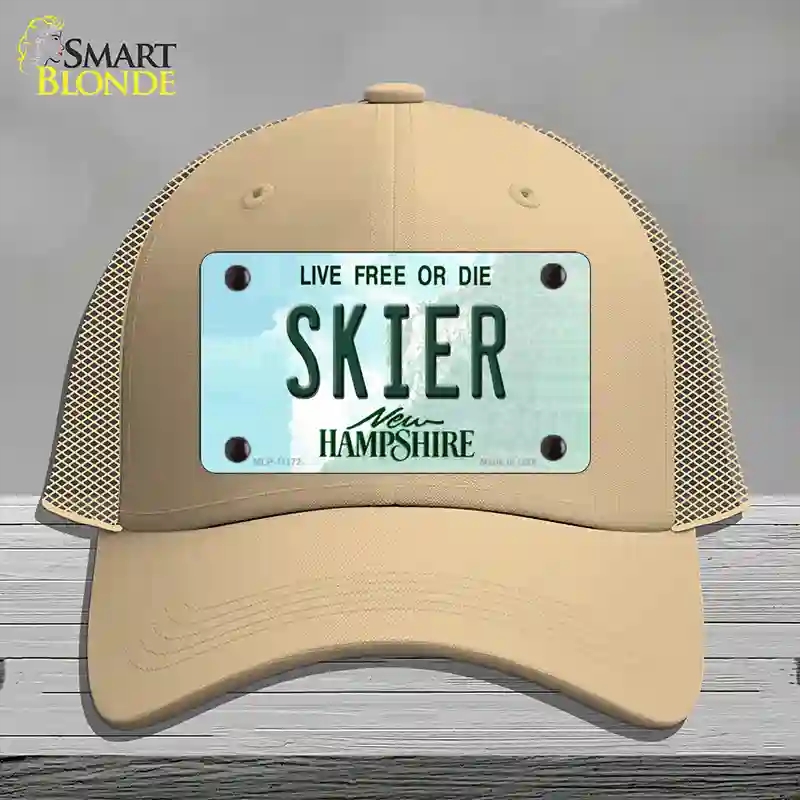 HAT15-MLP-11172 Skier   Hampshire State Novelty License Plate Hat, Mesh - Khaki