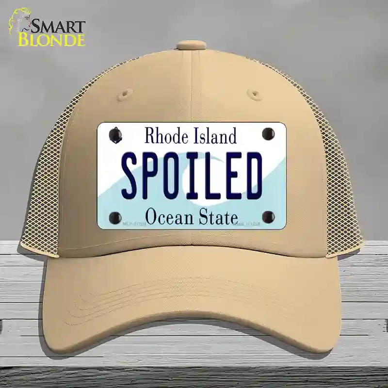 HAT15-MLP-11204 Spoiled Rhode Island State Novelty License Plate Hat, Mesh - Khaki