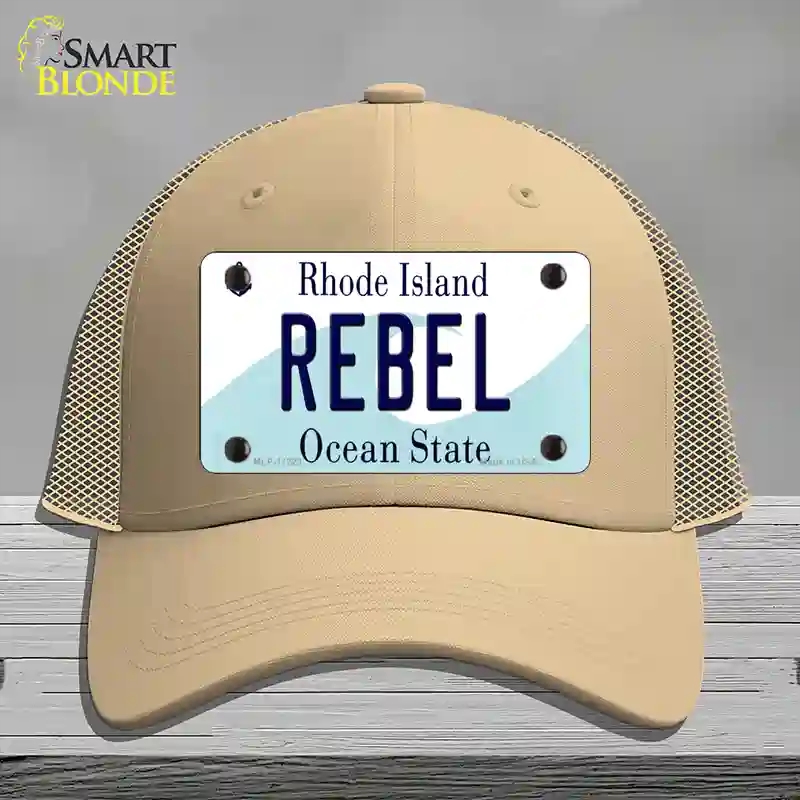 HAT15-MLP-11223 Rebel Rhode Island State Novelty License Plate Hat, Mesh - Khaki