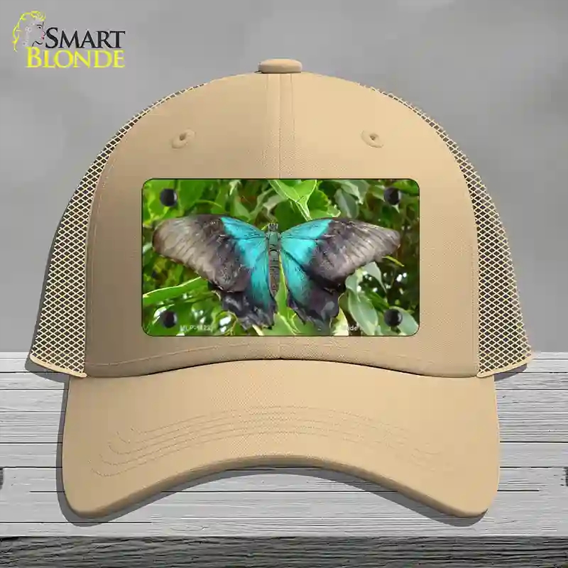 HAT15-MLP-11237 Butterfly Blue & Black Novelty License Plate Hat, Mesh - Khaki