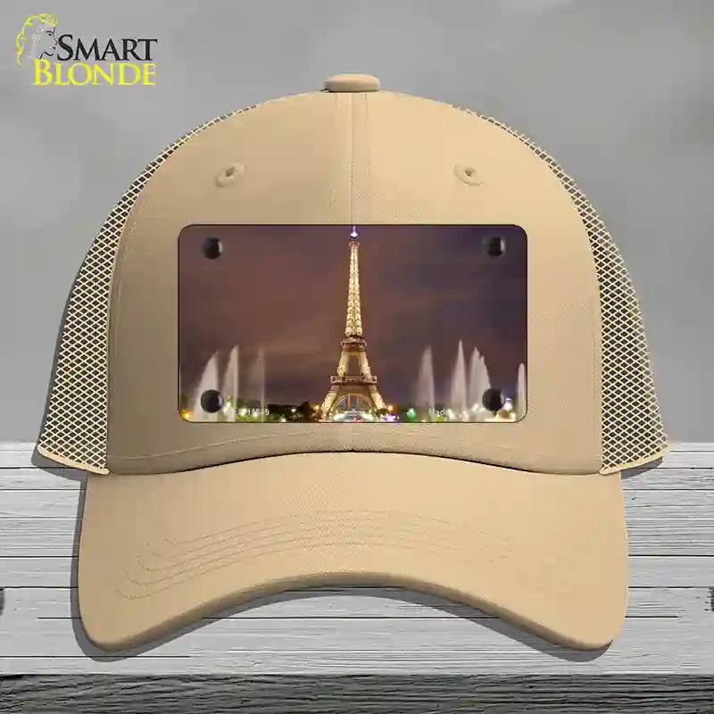 HAT15-MLP-11249 Eiffel Tower Night with Fountain Novelty License Plate Hat, Mesh - Khaki