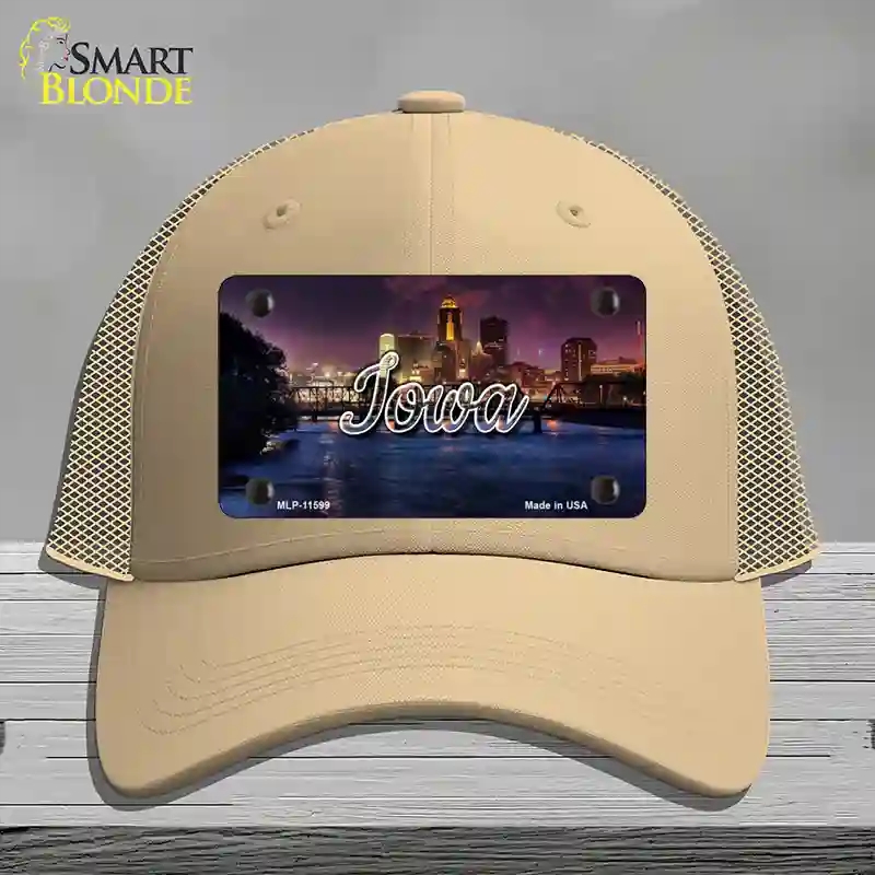 HAT15-MLP-11599 Iowa Bridge City Lights State Novelty License Plate Hat, Mesh - Khaki
