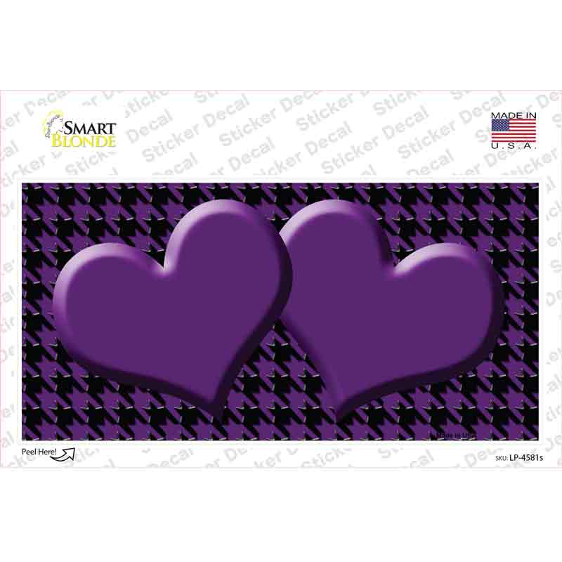 LP-4581s-M Purple Black Houndstooth Center Hearts Novelty Sticker Decal, Medium