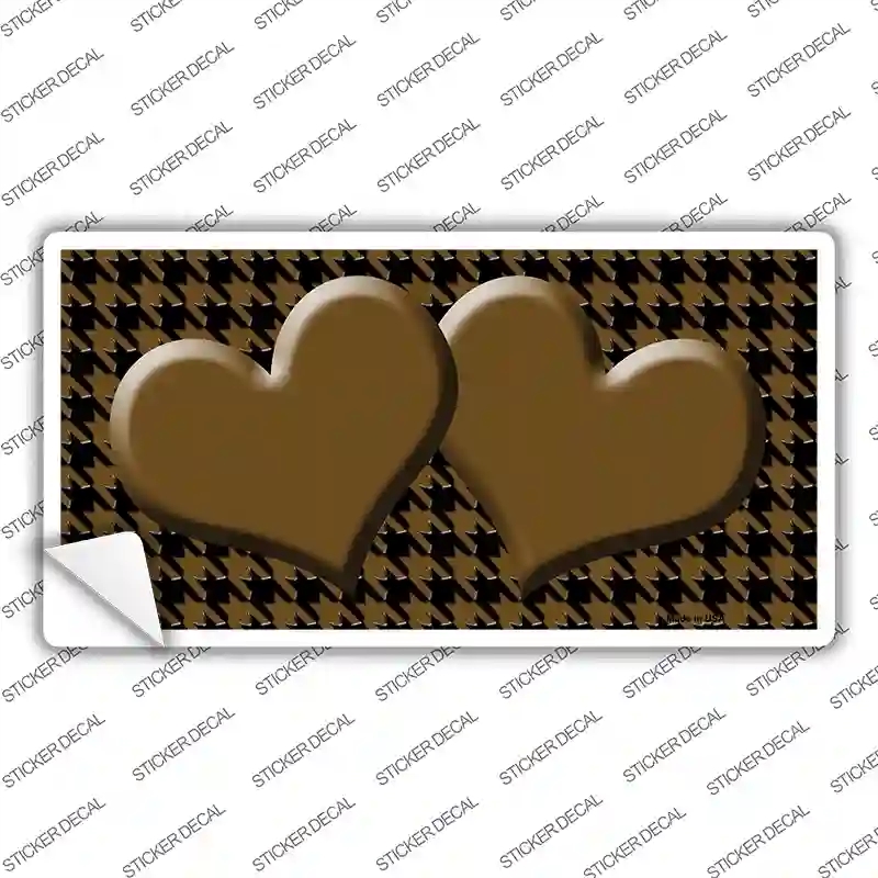 LP-4582s-L Brown Black Houndstooth Center Hearts Novelty Sticker Decal, Large