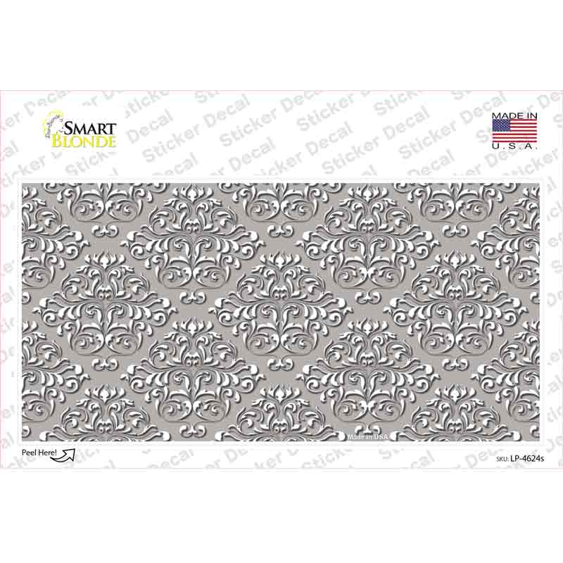 LP-4624s-M Gray White Damask Novelty Sticker Decal, Medium